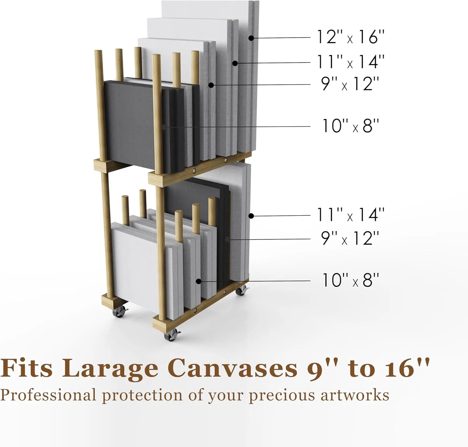 Art Storage Rack With Handle & Caster Wheels for Canvas, Drawing Board, Panel, Paper Pad - Drying Rack for Studios, Artworks, Gallery
