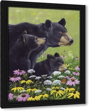 ArtDirect Black Bears 19x24 Black Ornate Wood Framed Canvas Giclee Art by Szatkowski, Fred