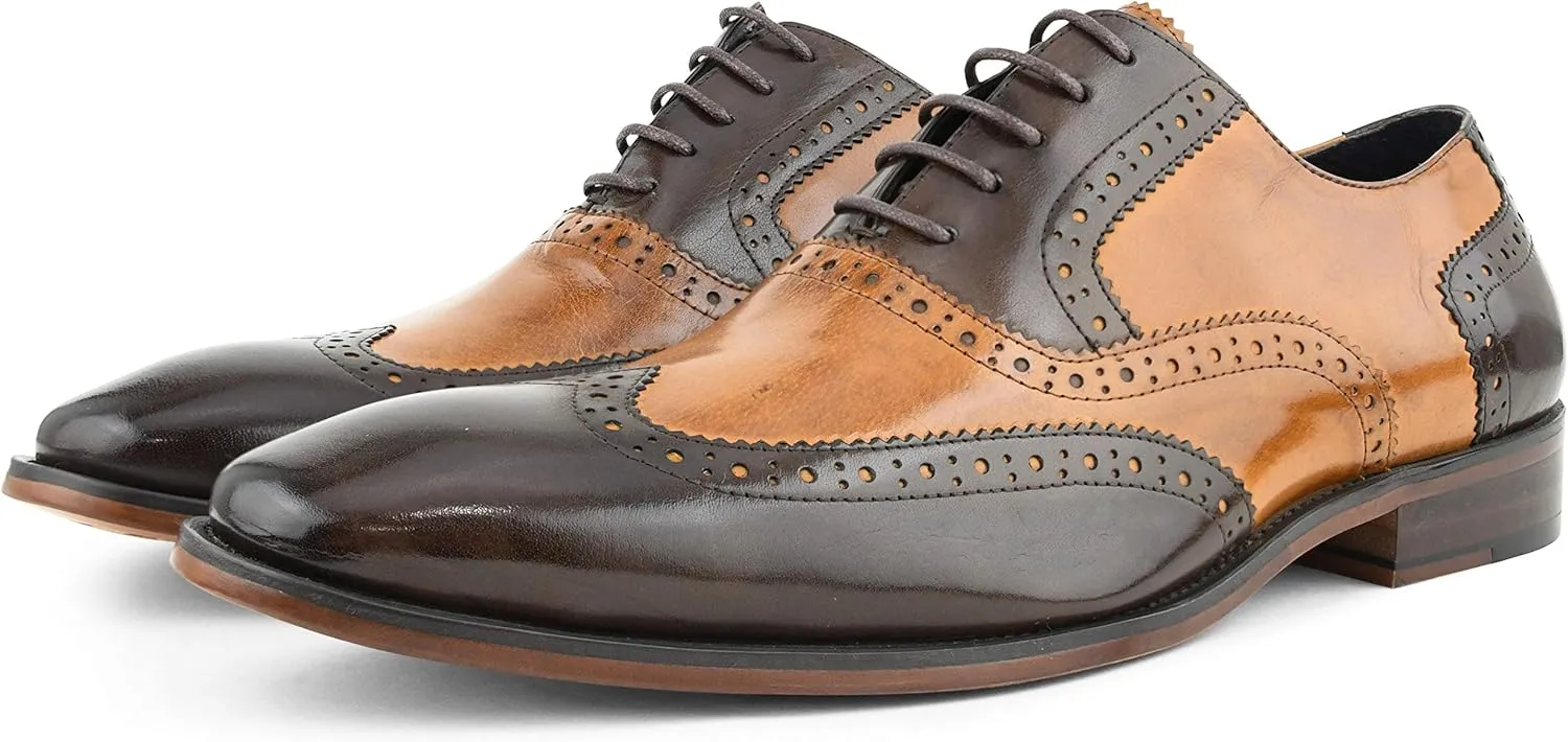 Asher Green AG100 - Men's Dress Shoes - Genuine Calf Leather Wingtip Oxfords - Two Tone and Multi Tone Mens Dress Shoes