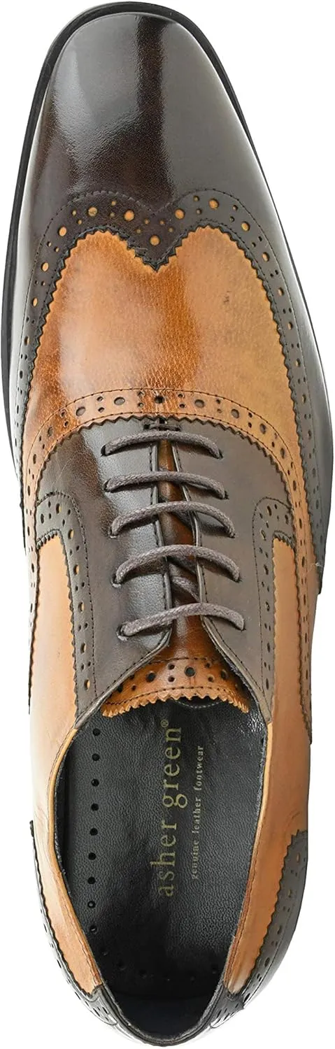 Asher Green AG100 - Men's Dress Shoes - Genuine Calf Leather Wingtip Oxfords - Two Tone and Multi Tone Mens Dress Shoes