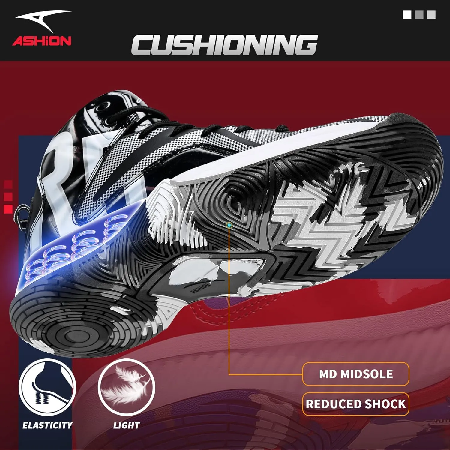 ASHION Unisex Kids Basketball Shoes Air Boys Girls High Top Sneakers Breathable Outdoor Cushioning Athletic Shoes
