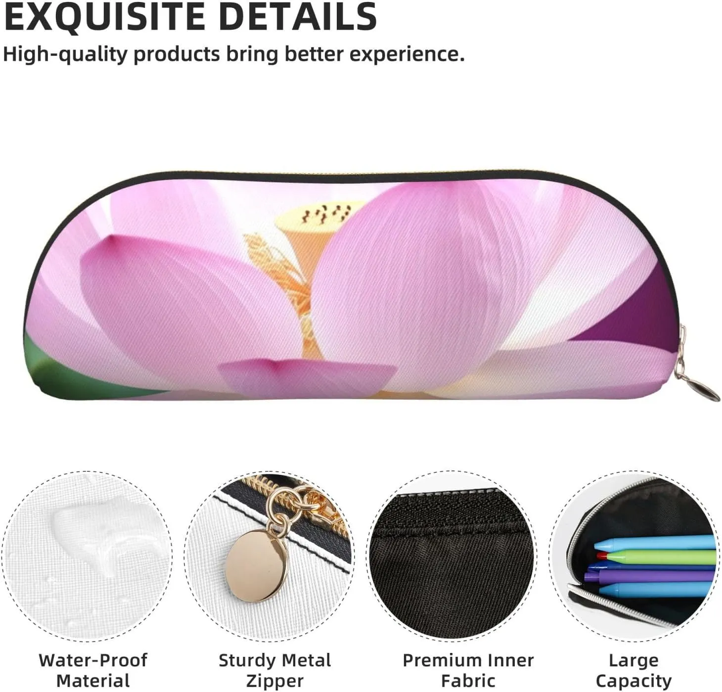 Asian Flower Makeup Bag for Women Men Large Pencil Case Aesthetic Pencil Pouch Coin Pouch Leather Cosmetic Bag with Zipper Office Organizer Travel Essentials