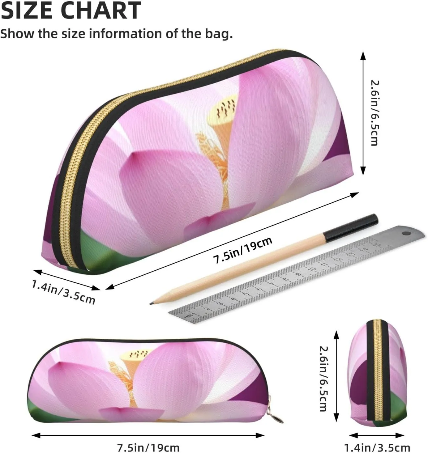 Asian Flower Makeup Bag for Women Men Large Pencil Case Aesthetic Pencil Pouch Coin Pouch Leather Cosmetic Bag with Zipper Office Organizer Travel Essentials