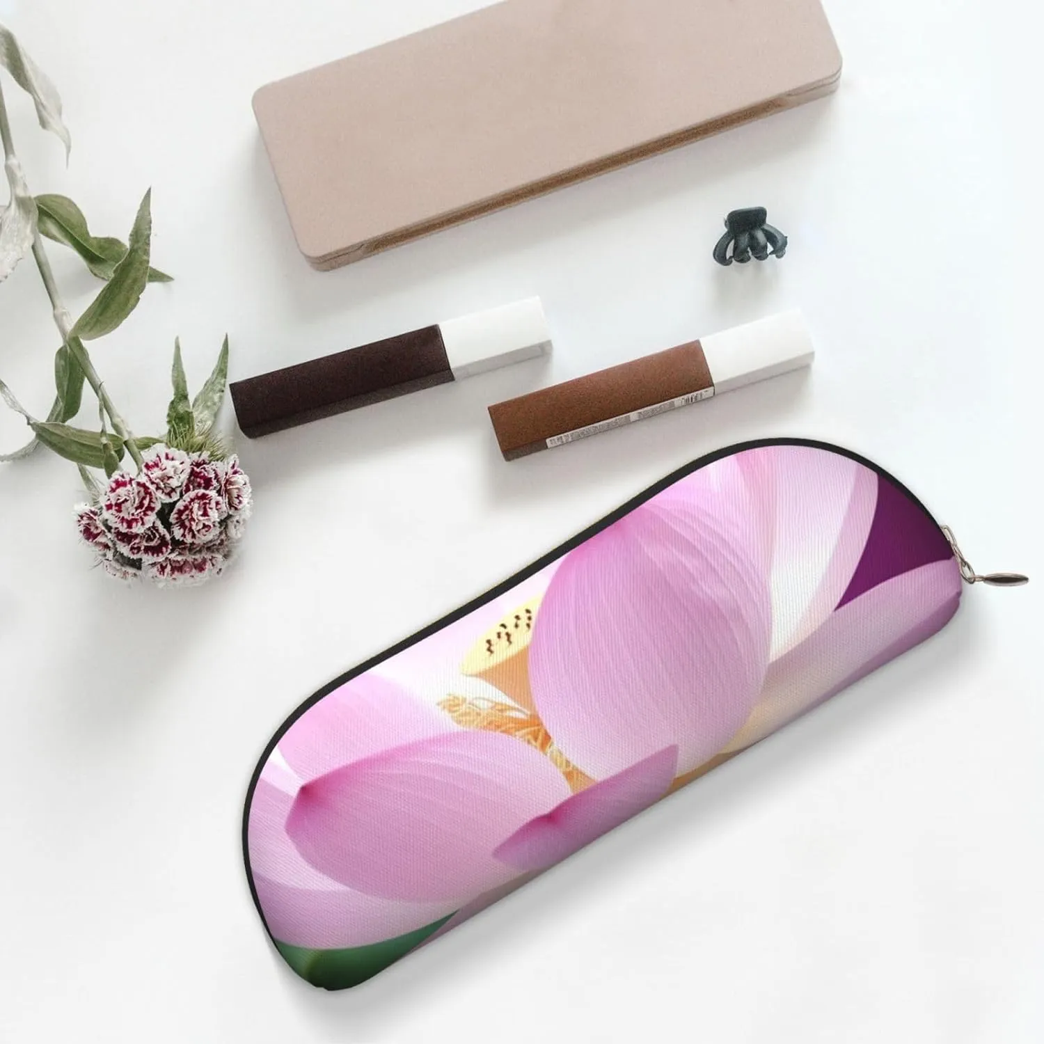 Asian Flower Makeup Bag for Women Men Large Pencil Case Aesthetic Pencil Pouch Coin Pouch Leather Cosmetic Bag with Zipper Office Organizer Travel Essentials