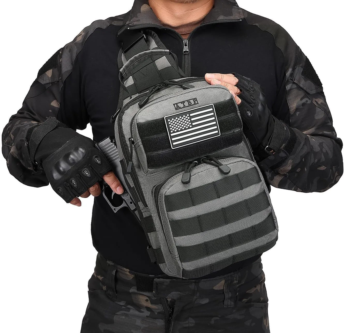 ATBP Tactical Sling Backpack With Holster Military Crossbody Bag for Men Single Shoulder Back Pack 10L