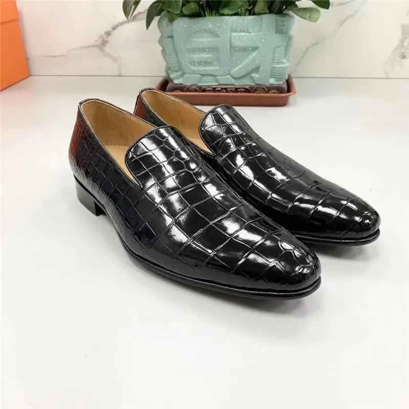 Authentic Exotic Crocodile Skin Business Style Men Black Dress Shoes Genuine Alligator Leather Male Slip-on Brogue Dress Loafers