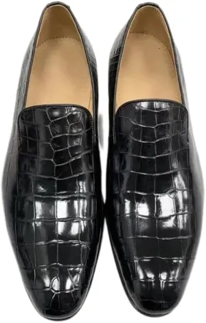 Authentic Exotic Crocodile Skin Business Style Men Black Dress Shoes Genuine Alligator Leather Male Slip-on Brogue Dress Loafers
