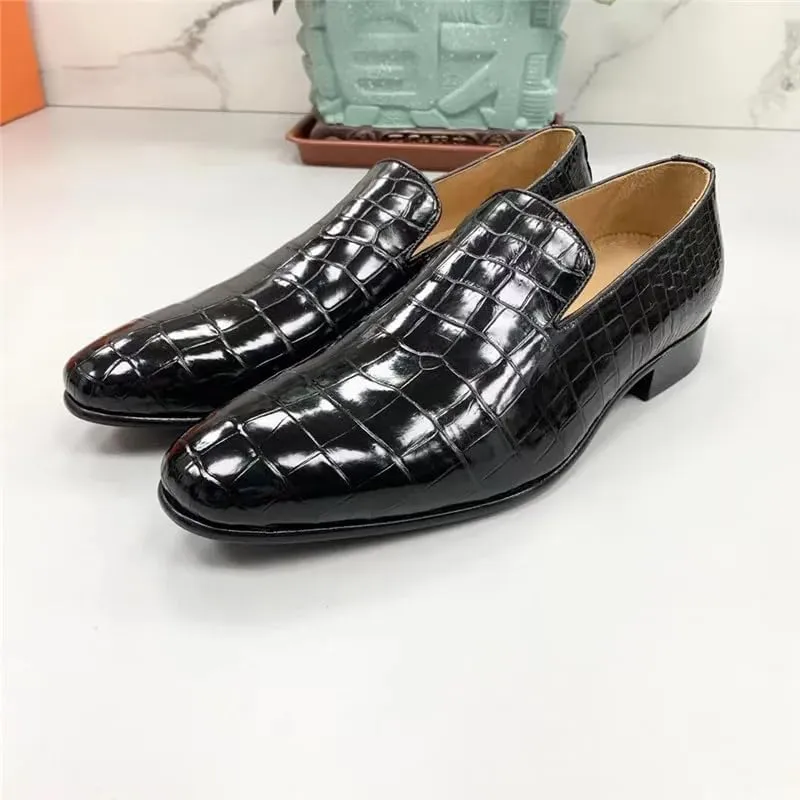 Authentic Exotic Crocodile Skin Business Style Men Black Dress Shoes Genuine Alligator Leather Male Slip-on Brogue Dress Loafers