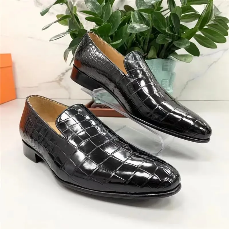 Authentic Exotic Crocodile Skin Business Style Men Black Dress Shoes Genuine Alligator Leather Male Slip-on Brogue Dress Loafers
