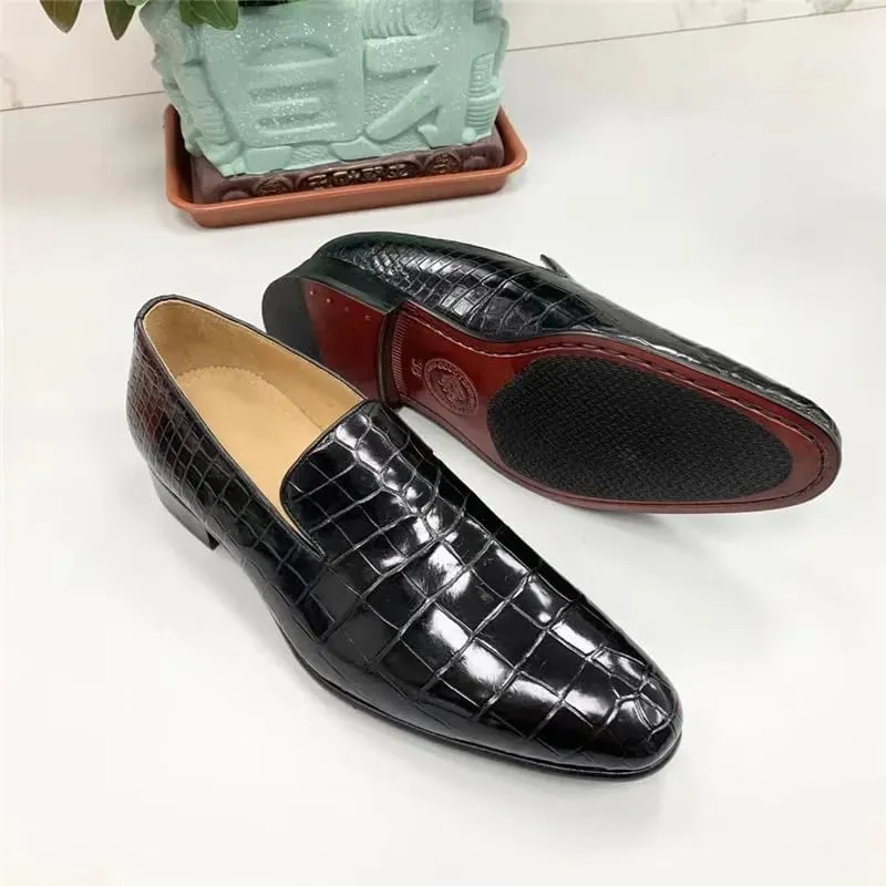 Authentic Exotic Crocodile Skin Business Style Men Black Dress Shoes Genuine Alligator Leather Male Slip-on Brogue Dress Loafers