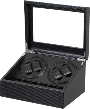 Automatic Watch Winder with 4 Quiet Running Motor Watch Winding Display  6 Flexible Watch Pillows Luxury Fiber Leather Storage Case for Man/Woman's Watches