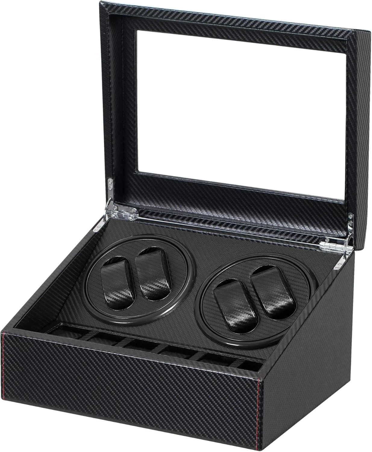 Automatic Watch Winder with 4 Quiet Running Motor Watch Winding Display  6 Flexible Watch Pillows Luxury Fiber Leather Storage Case for Man/Woman's Watches