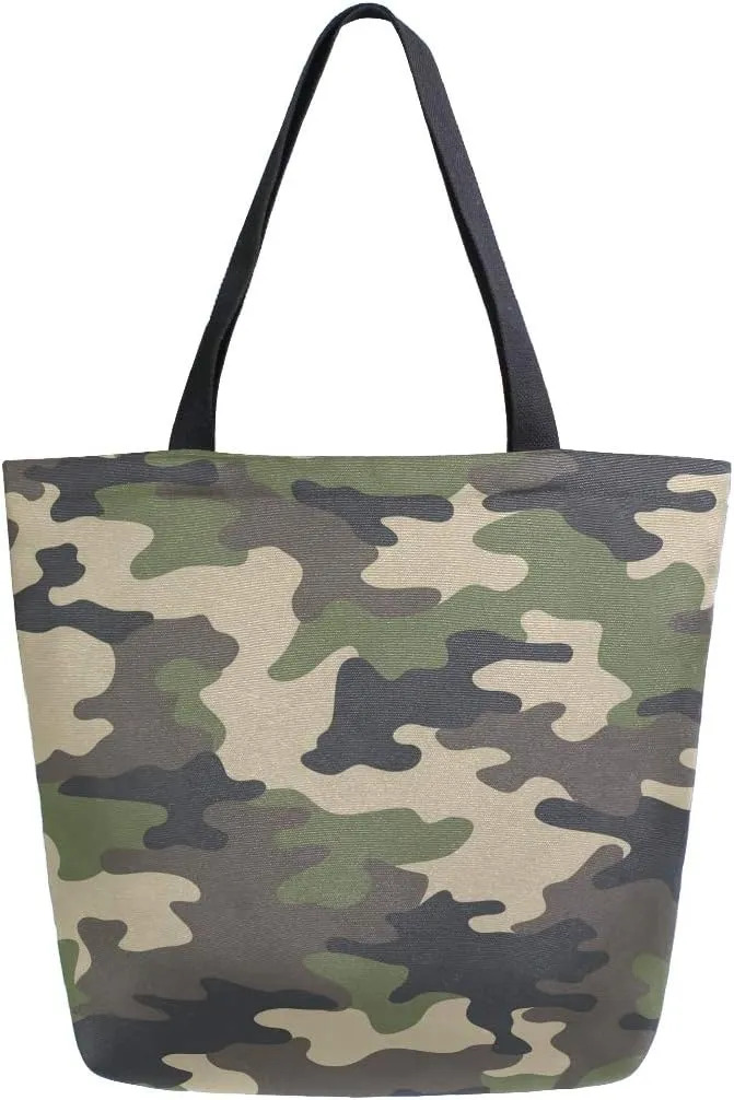 AUUXVA Canvas Tote Bags Large Canvas Handbag Purse Shoulder Shopping Bag with Zipper Pouch