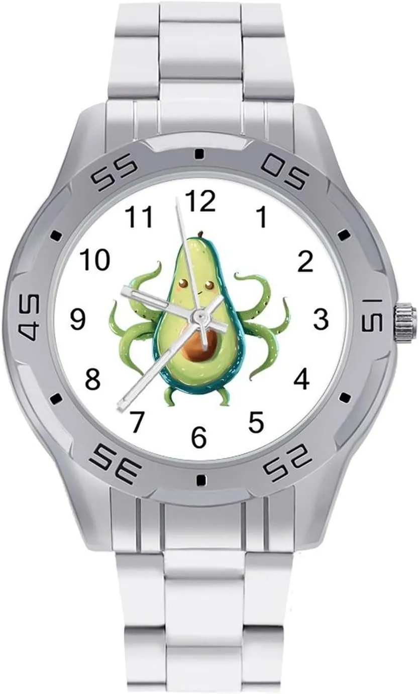 Avocado Octopus Cute Monster Simple Stainless Steel Band Business Watch Dress Wrist Unique Luxury Work Casual Waterproof Watches
