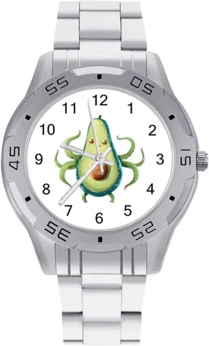 Avocado Octopus Cute Monster Simple Stainless Steel Band Business Watch Dress Wrist Unique Luxury Work Casual Waterproof Watches