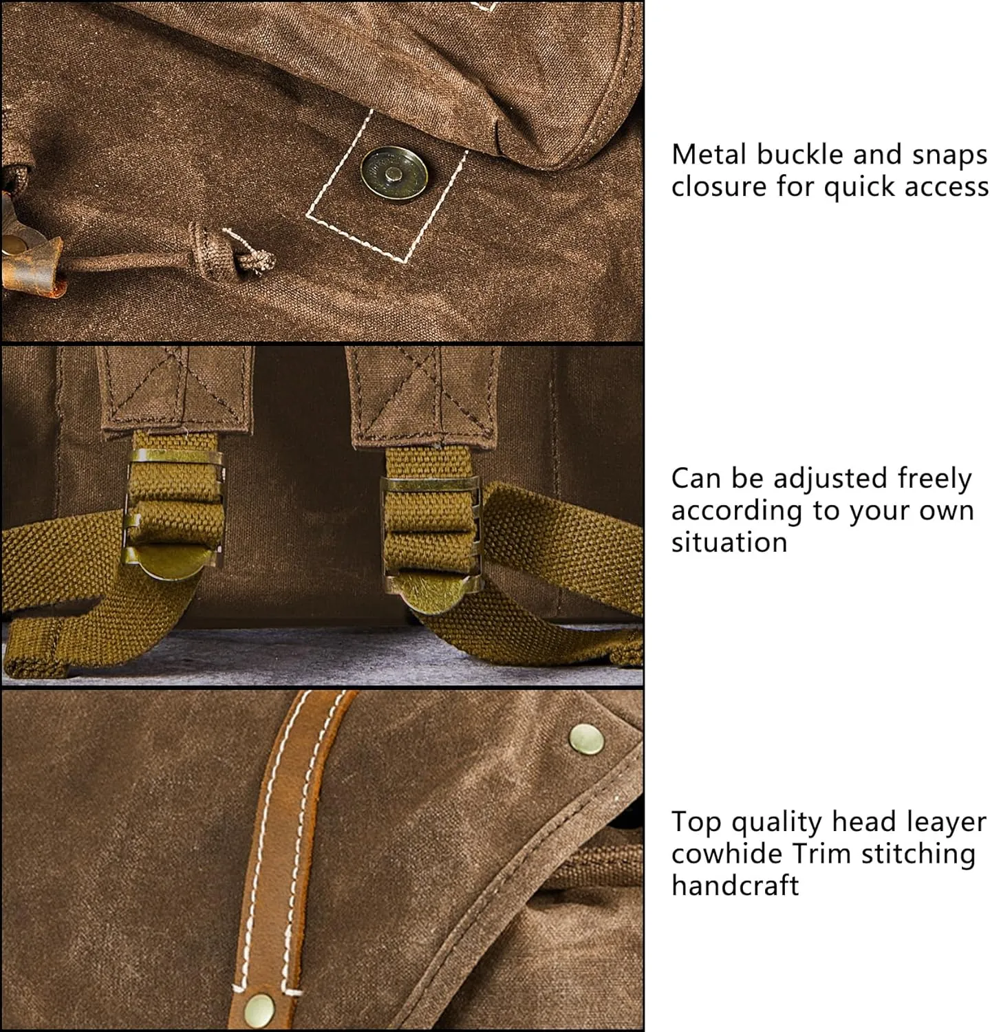 Backpack for Men Heavy Duty Waxed Canvas Vintage Women Trim Casual 15.6" laptop Travel Backpack-Brown