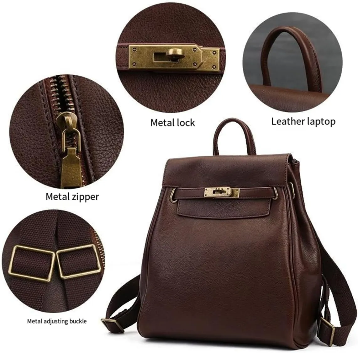 Backpack for Women Leather Solid Color Wear-Resisting Large Capacity Retro Short Distance Travel Business Trip Bag (Taupe)