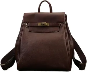 Backpack for Women Leather Solid Color Wear-Resisting Large Capacity Retro Short Distance Travel Business Trip Bag (Taupe)