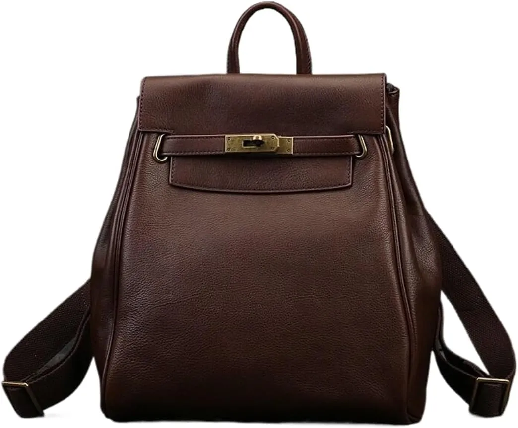 Backpack for Women Leather Solid Color Wear-Resisting Large Capacity Retro Short Distance Travel Business Trip Bag (Taupe)