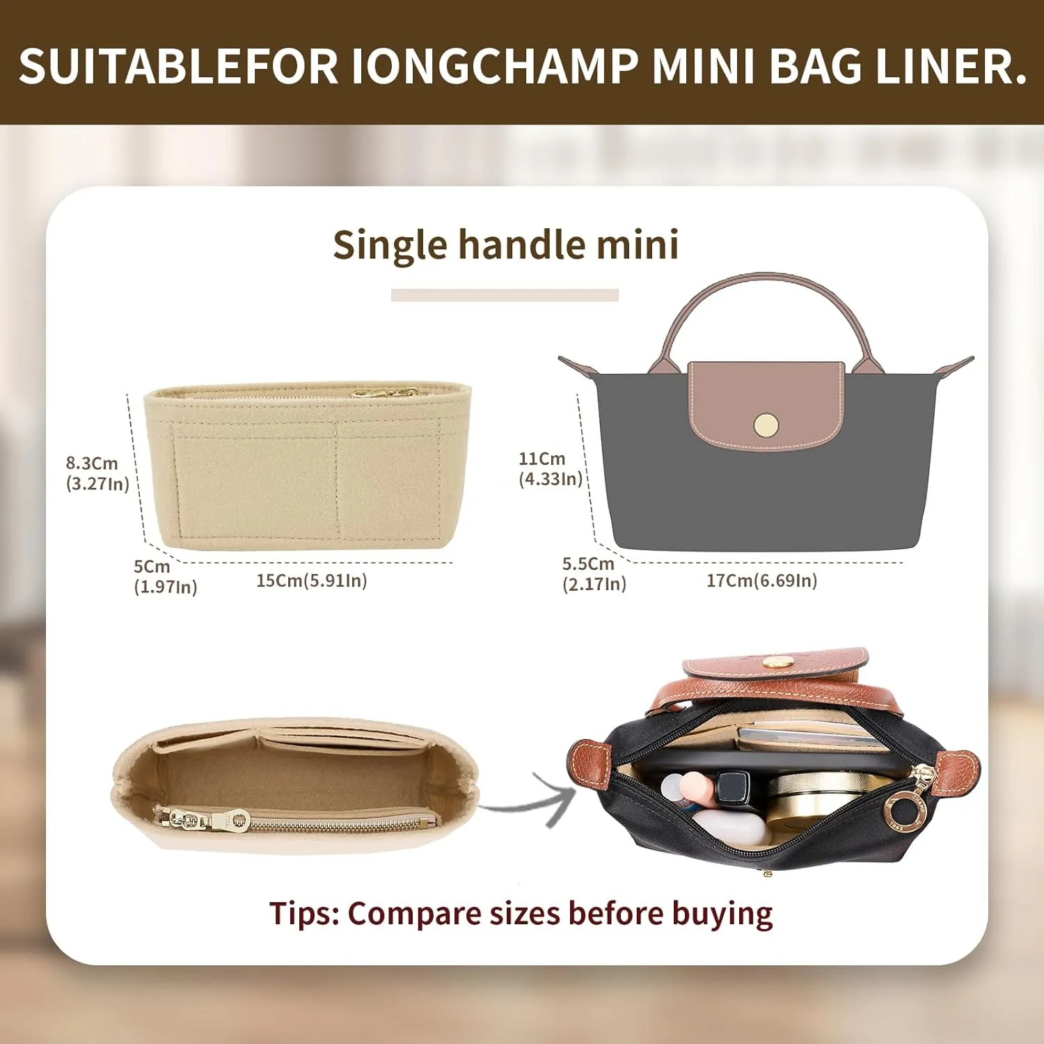 Bag Organizer compatible with Longchamp Tote Bag,Storage & Finishing Inner Bag,Bag Insert for Extra Handbag Inner Shaper