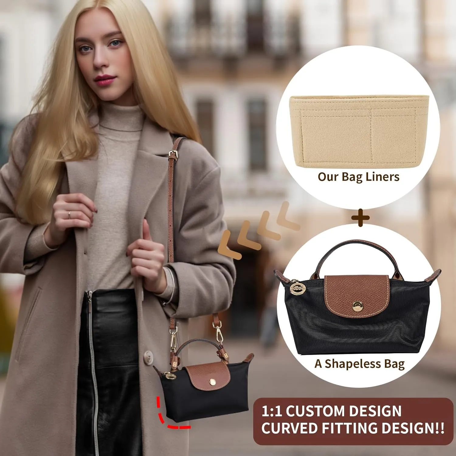 Bag Organizer compatible with Longchamp Tote Bag,Storage & Finishing Inner Bag,Bag Insert for Extra Handbag Inner Shaper