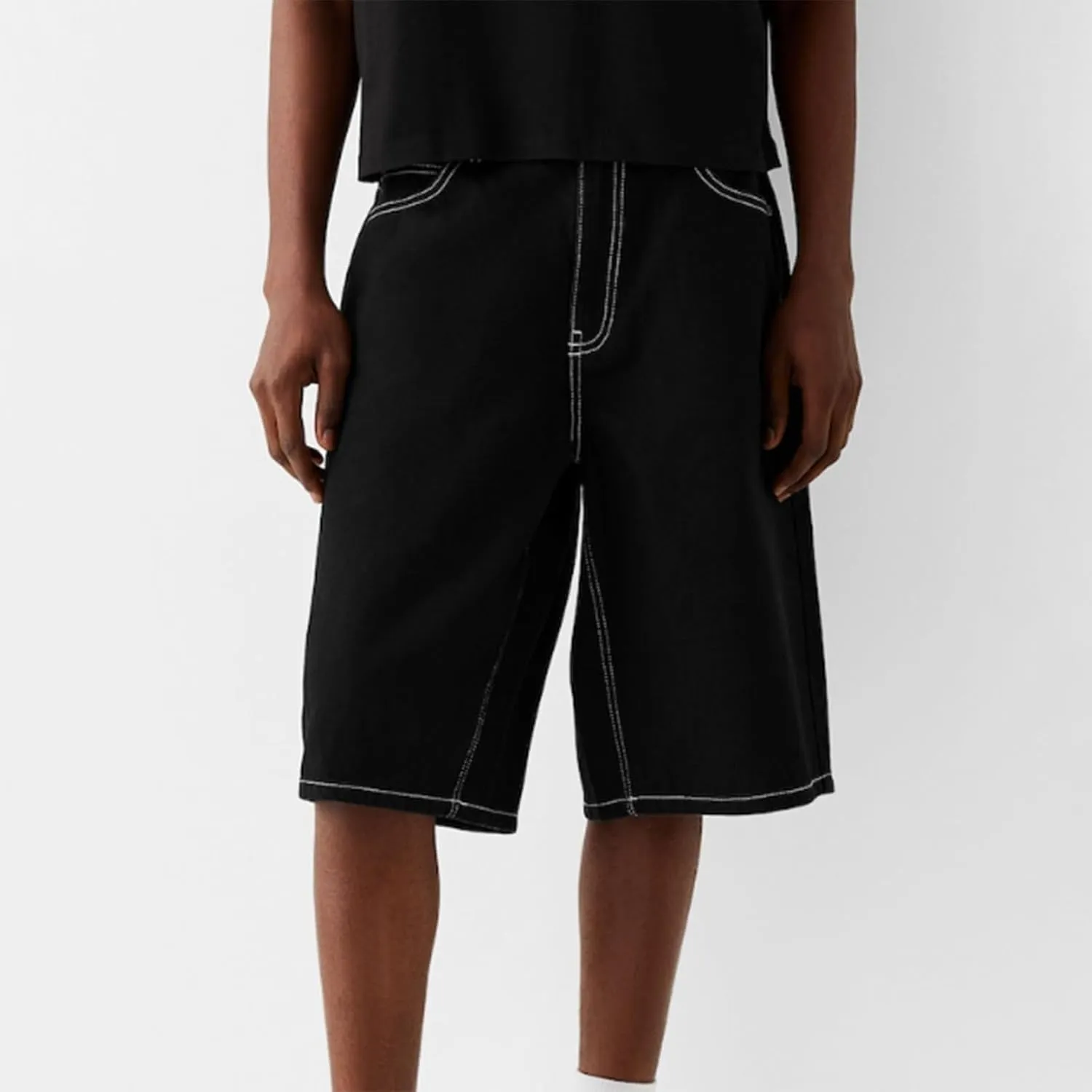 Baggy Jeans Shorts for Men Wide Leg Mid Jean Shorts Zipper Hip Hop Shorts with Pockets Streetwear
