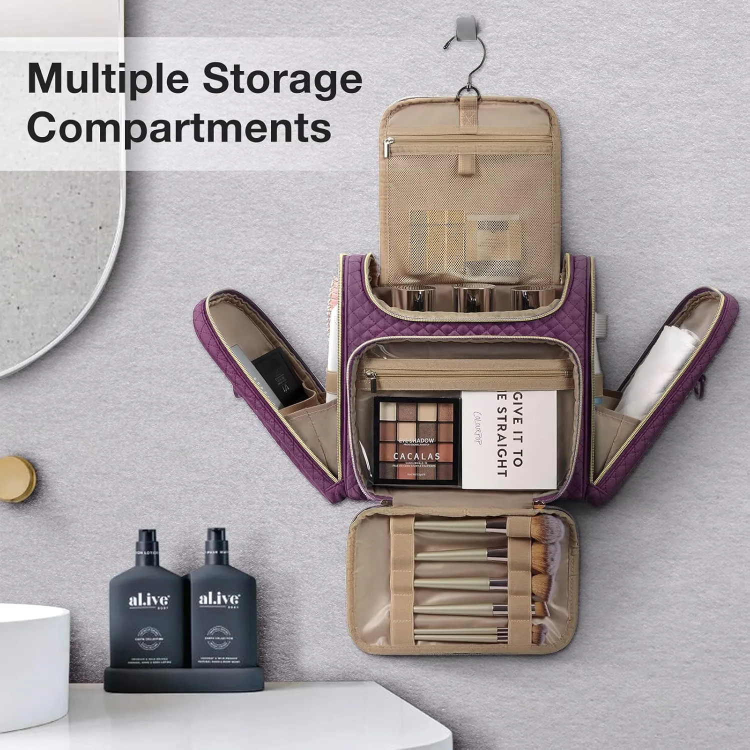 BAGSMART Toiletry Bag, Travel Toiletry Bag for Women, Water-resistant Cosmetic Makeup Bag, Large Capacity Travel Organizer Door Room Essentials for Full Sized Toiletries and Cosmetics
