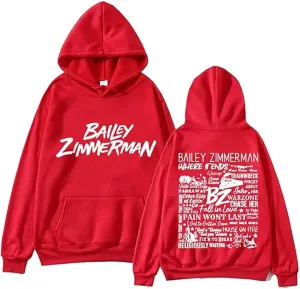 Bailey Zimmerman BZ Printed Hoodie, Long Sleeve Pullover for Fans Casual Comfort Sweatshirts