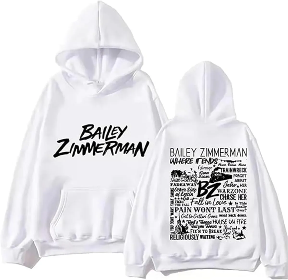 Bailey Zimmerman BZ Printed Hoodie, Long Sleeve Pullover for Fans Casual Comfort Sweatshirts