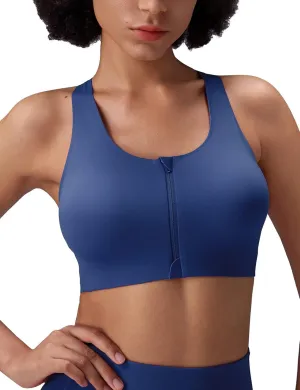 baleaf Sweatleaf Womens Zip Front Closure Sports Bras, Racerback Padded High Impact Yoga Workout Running Bra