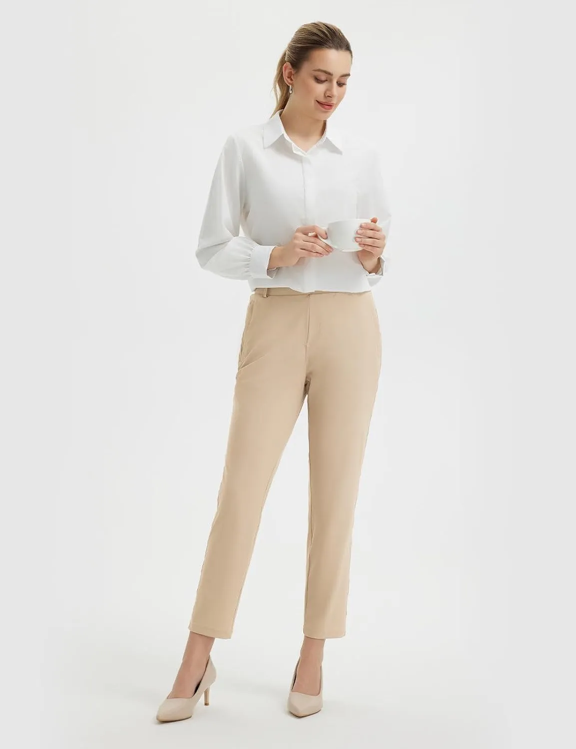 baleaf Women's Golf Pants with Belt Loops Zipper Pockets Stretch Travel Work Bussiness Dressy Casual Slacks UPF 50 