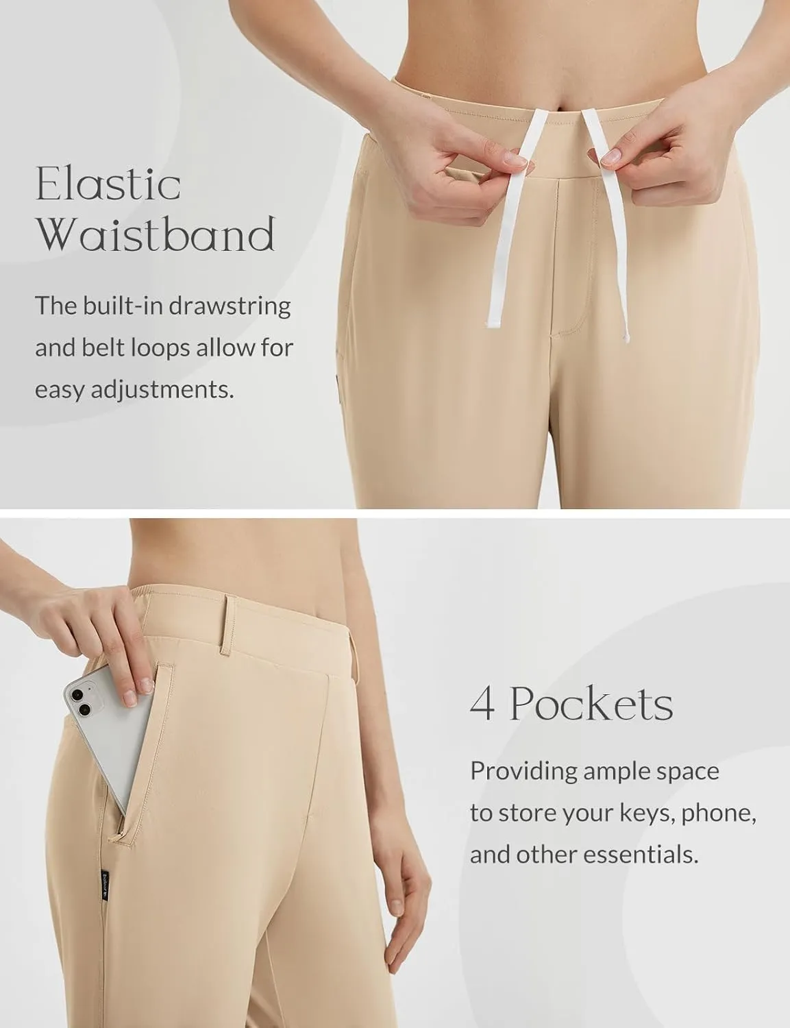 baleaf Women's Golf Pants with Belt Loops Zipper Pockets Stretch Travel Work Bussiness Dressy Casual Slacks UPF 50 