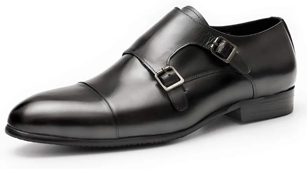Banquet Wedding Dress Shoes，Men's Monk Shoes Office Business Leather Shoes Buckle Cowhide Footwear,Black- 41/UK 7.5/US 8
