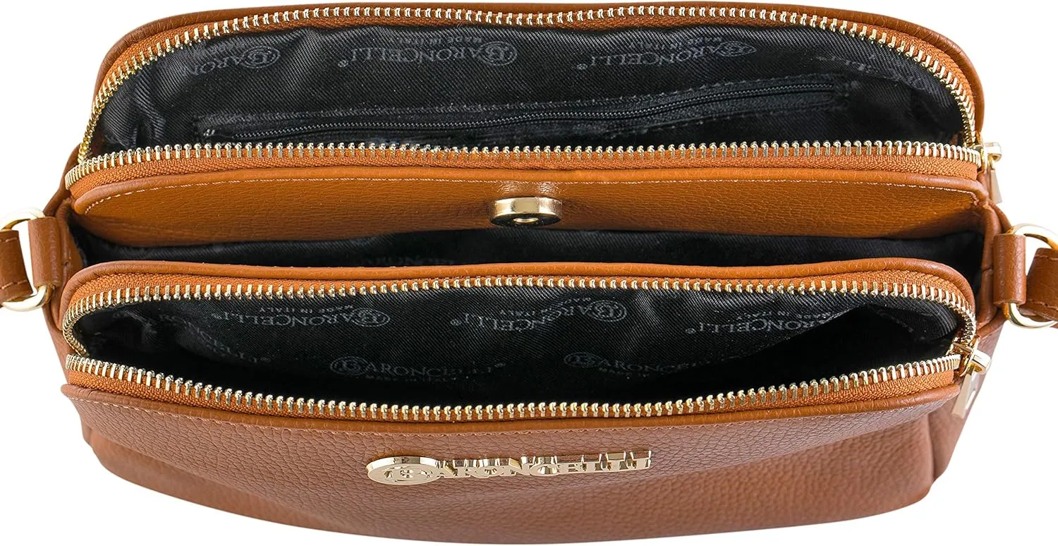 Baroncelli Crossbody Bag Made in Italy with Long Stripe Genuine Italian Soft Leather
