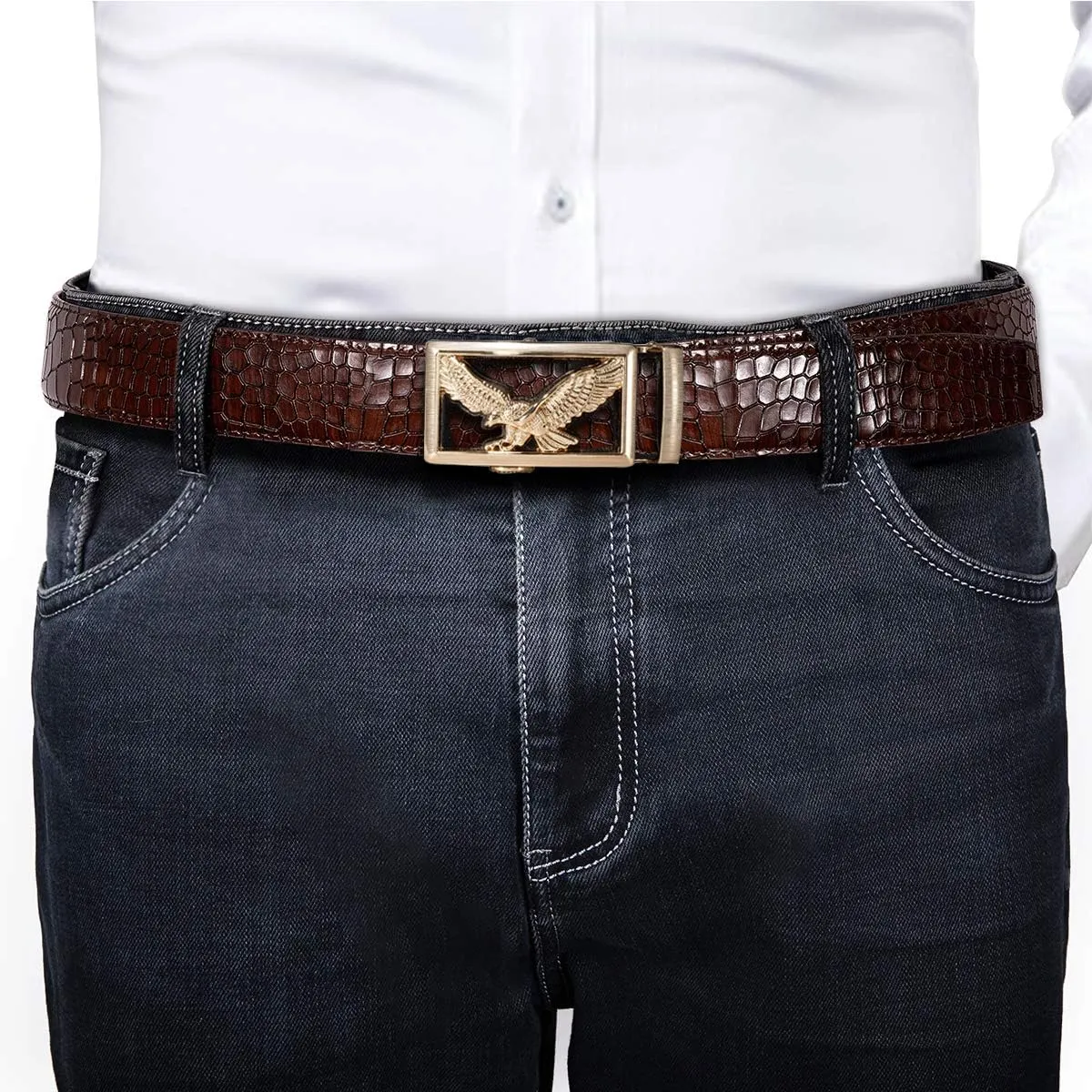Barry.Wang Mens Ratchet Belt,Genuine Leather Belts 1 3/8" Automatic Buckle Carnival Dress Casual,Trim To Fit