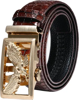 Barry.Wang Mens Ratchet Belt,Genuine Leather Belts 1 3/8" Automatic Buckle Carnival Dress Casual,Trim To Fit