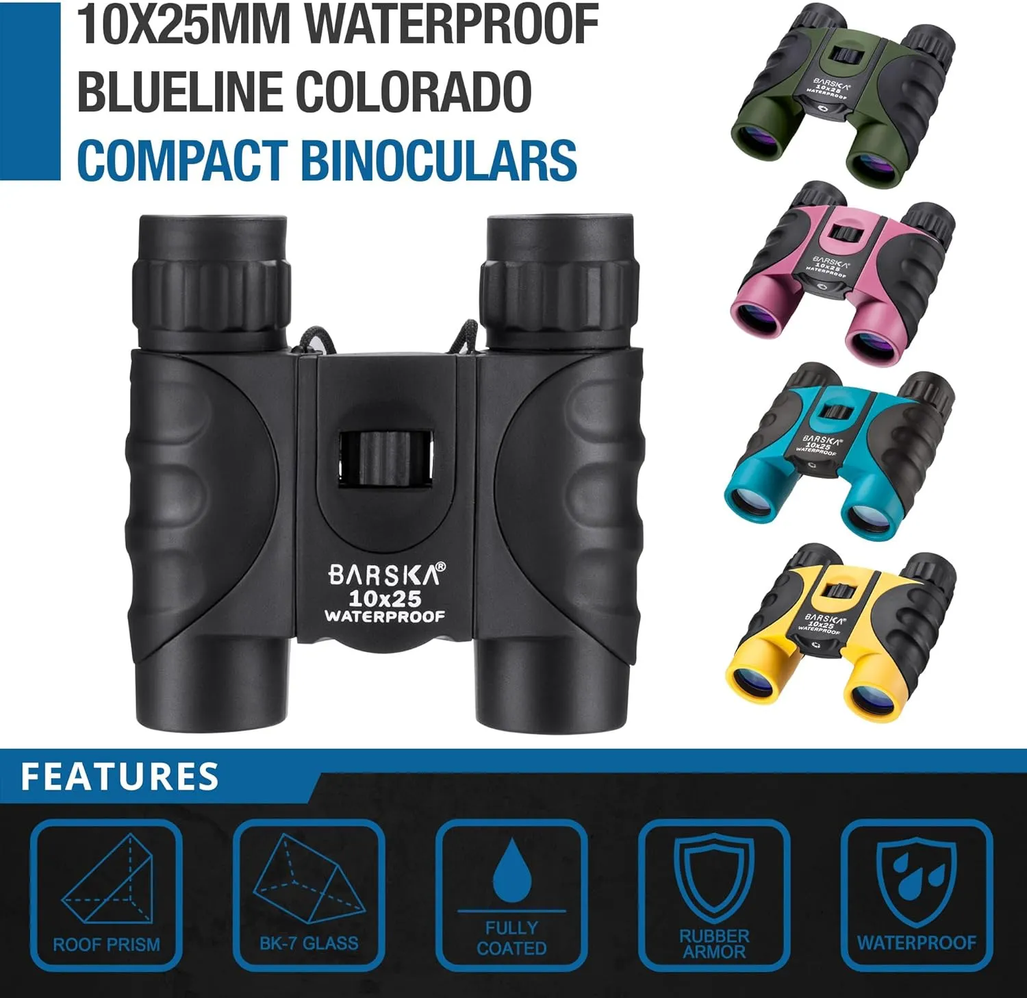 Barska AB12418 10x25 Waterproof Binocular, Pink, 10x25mm