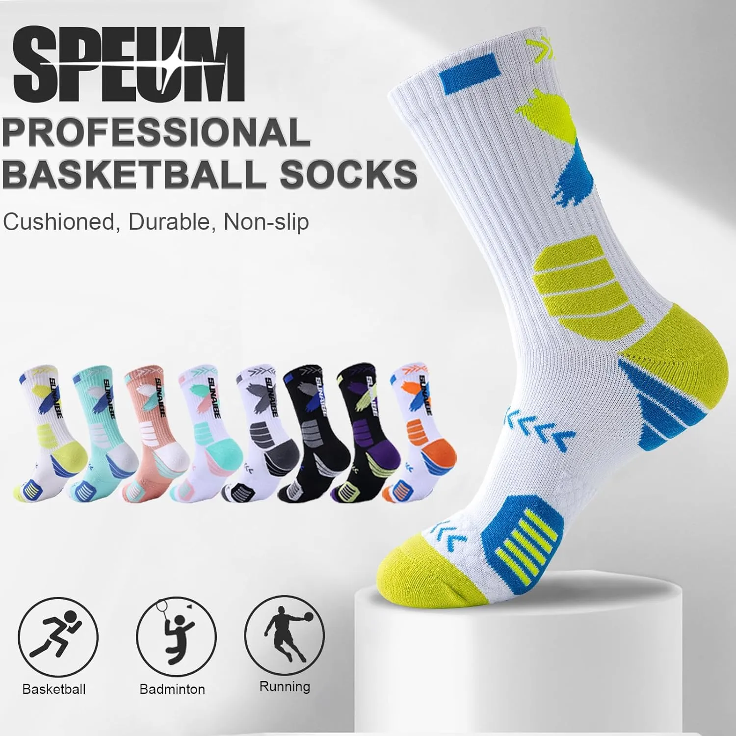 Basketball Socks for Men,Performance Cushioned Men's Athletic Crew Socks with Arch Compression for Basketball Sports