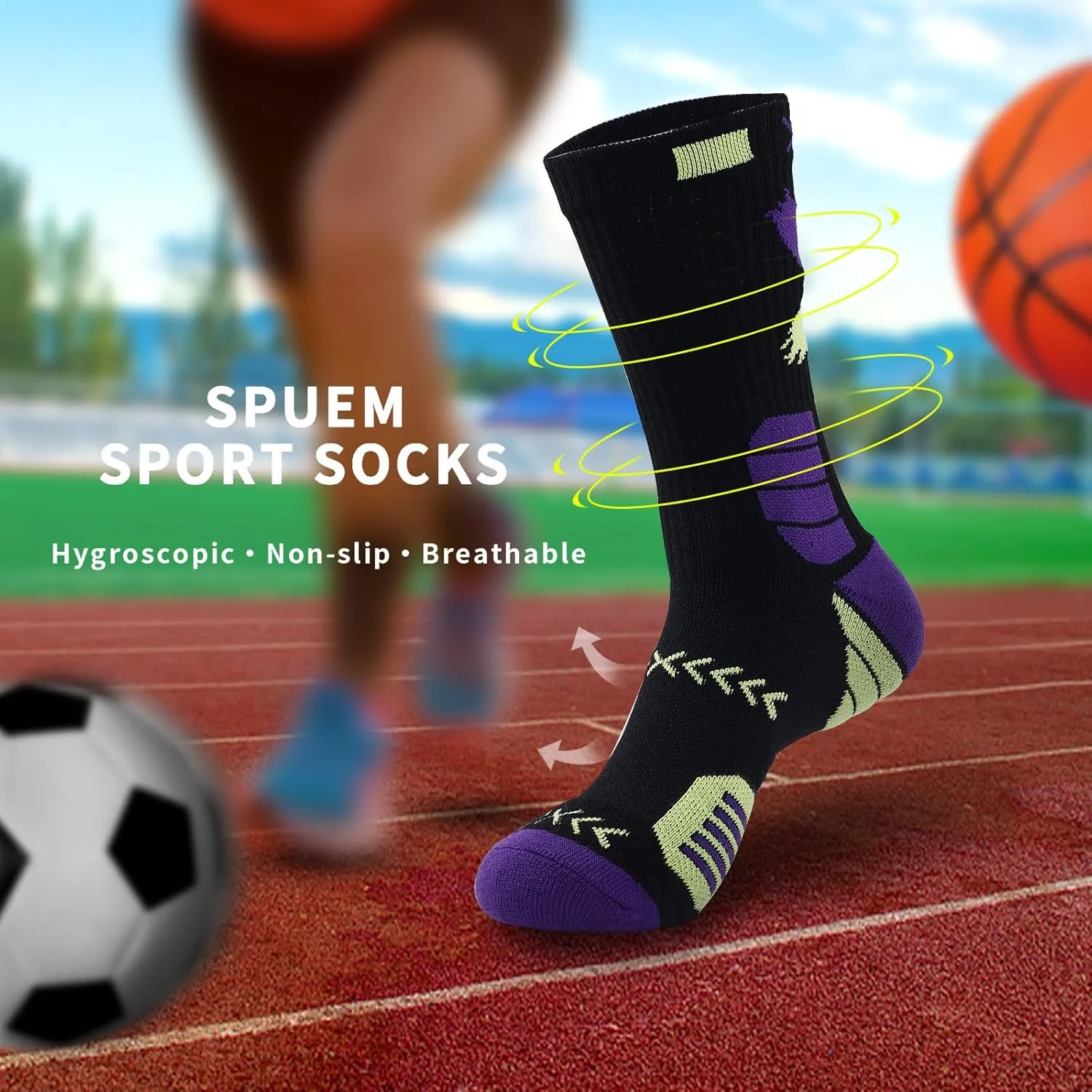 Basketball Socks for Men,Performance Cushioned Men's Athletic Crew Socks with Arch Compression for Basketball Sports