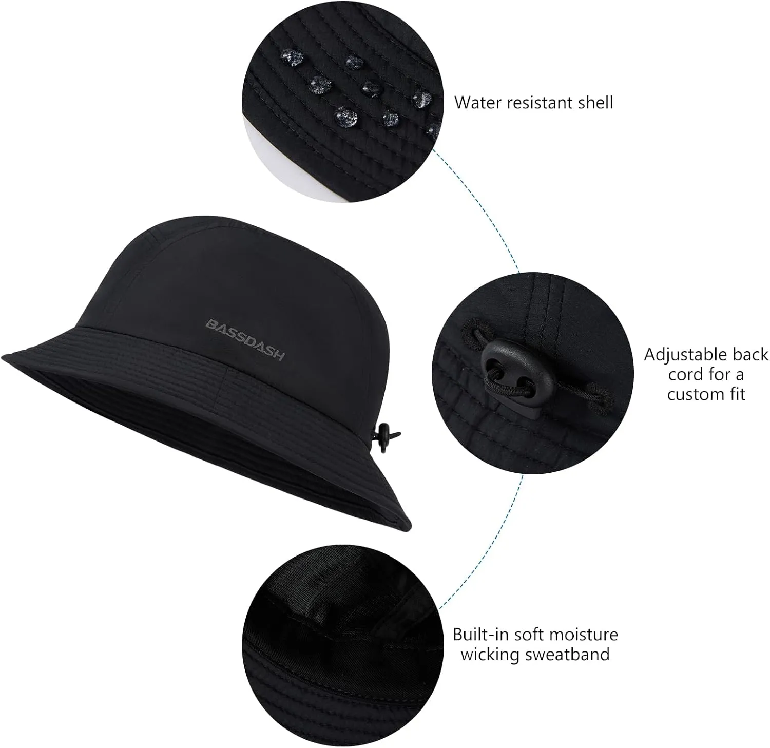 BASSDASH UPF50  Fishing Bucket Hat for Men Women Lightweight Water Resistant Packable Outdoor Summer Sun Hats FH13