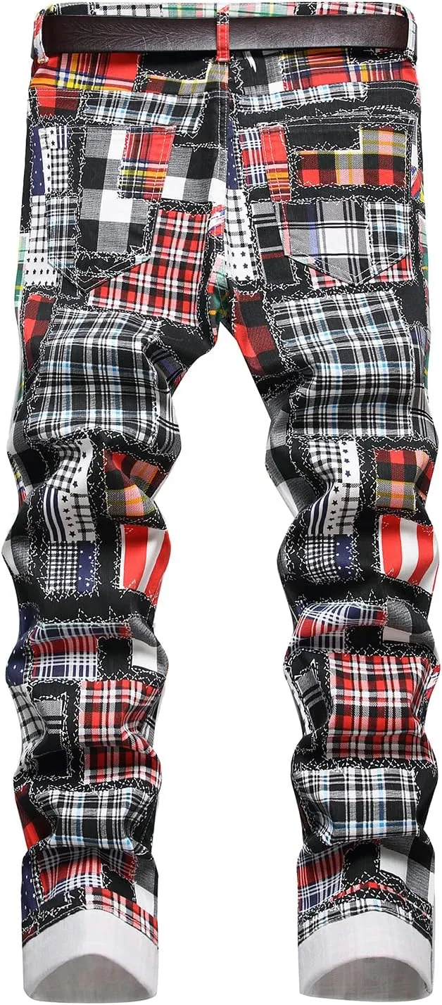 Baylvn Men's Casual Printed Slim Fit Jeans Skinny Denim Pants