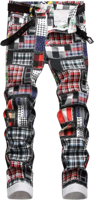 Baylvn Men's Casual Printed Slim Fit Jeans Skinny Denim Pants