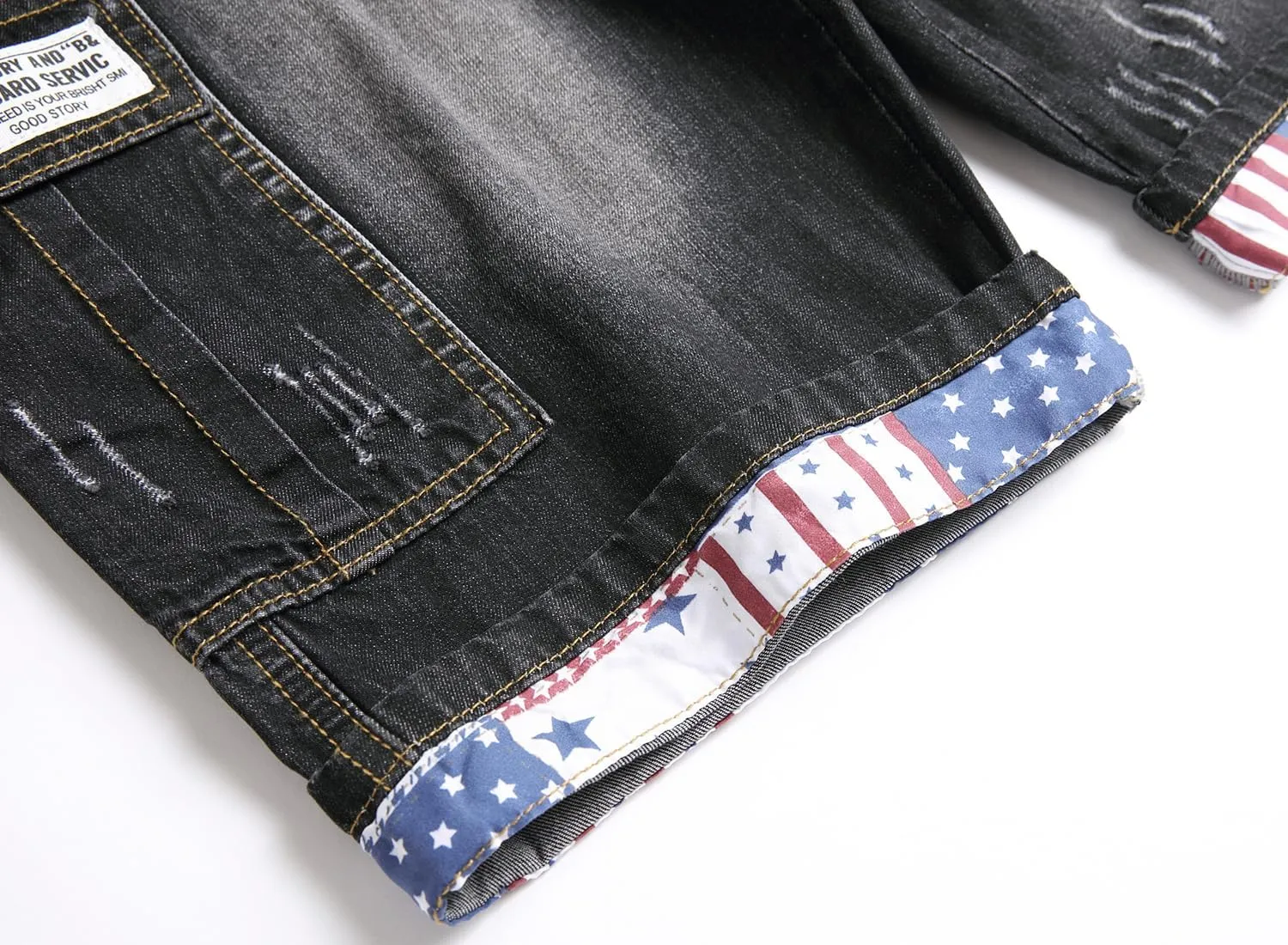 Baylvn Men's Casual Ripped Printed Denim Shorts Slim Fit Summer Beach Jeans Shorts