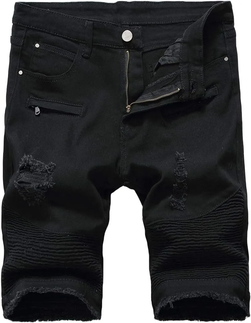 Baylvn Men's Casual Ripped Printed Denim Shorts Slim Fit Summer Beach Jeans Shorts