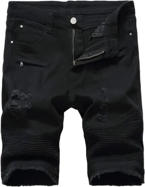 Baylvn Men's Casual Ripped Printed Denim Shorts Slim Fit Summer Beach Jeans Shorts