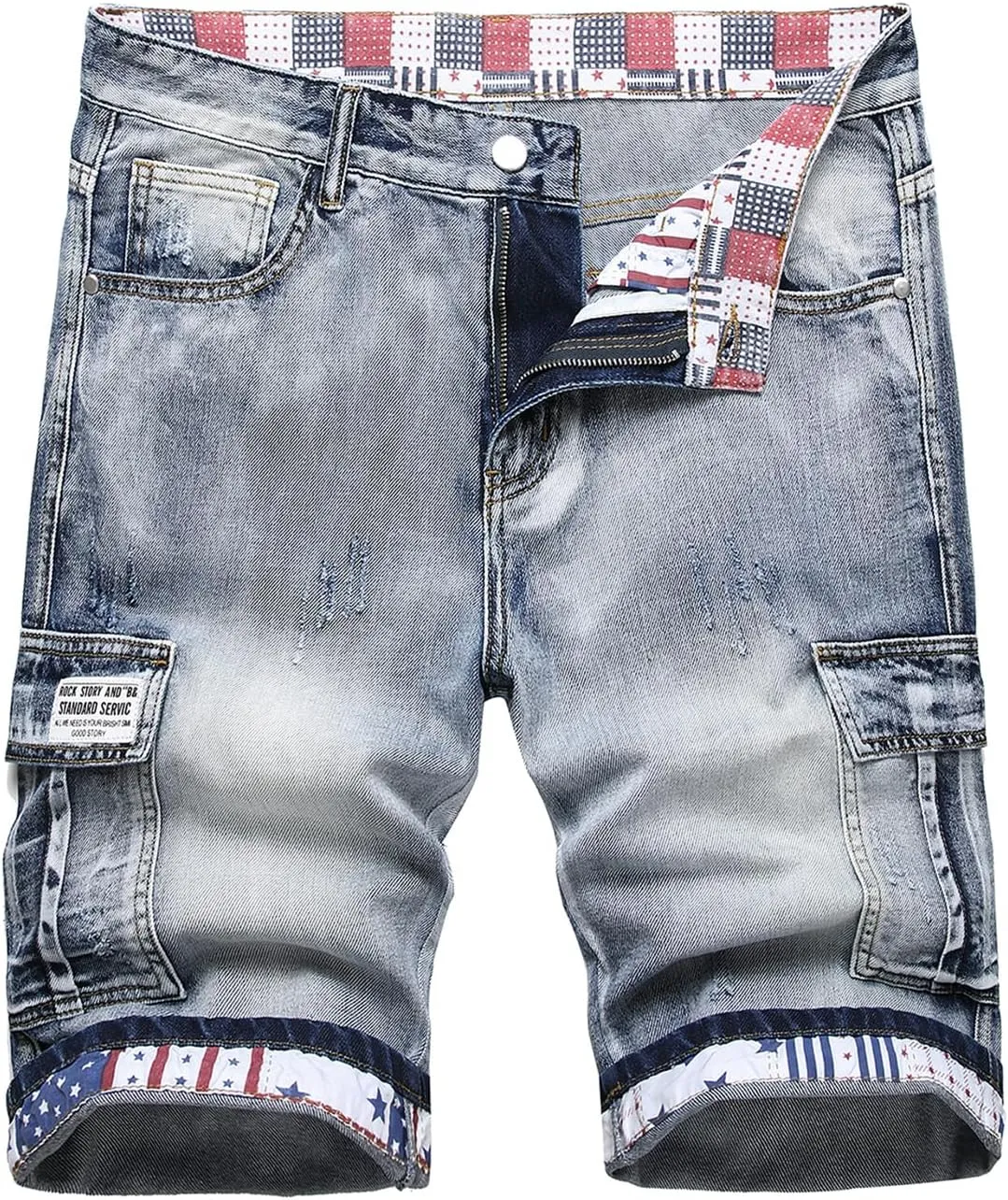 Baylvn Men's Casual Ripped Printed Denim Shorts Slim Fit Summer Beach Jeans Shorts