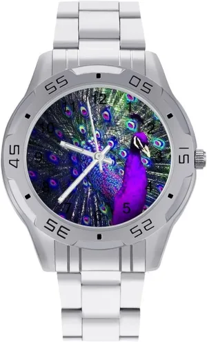 Beautiful Peacock Open Screen Simple Wrist Watches for Men Silver Casual Big Face Dress Watch Easy to Read