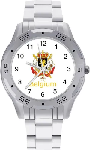 Belgium Belgian Logo Simple Stainless Steel Band Business Watch Dress Wrist Unique Luxury Work Casual Waterproof Watches