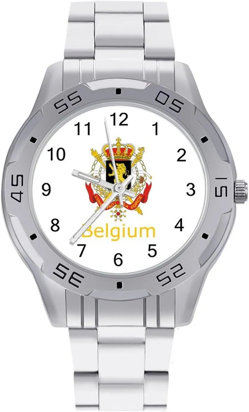 Belgium Belgian Logo Simple Stainless Steel Band Business Watch Dress Wrist Unique Luxury Work Casual Waterproof Watches