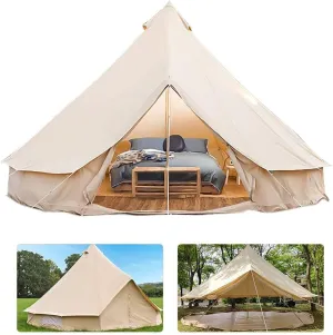 Bell Tent Indian Tent Diameter /4M/5M/6M Cotton Canvas Waterproof Large Family Tents 4 Season Outdoors Yurt Bell Tent Glamping for Camping